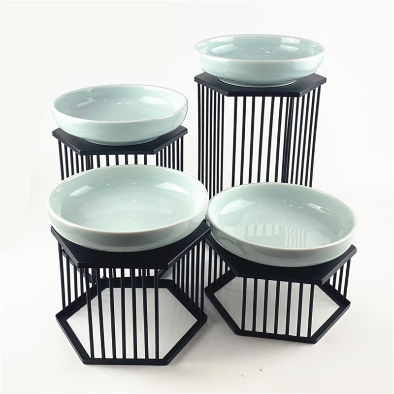 六边形铁c艺架创意餐具新中式高脚明档摆台凉菜展示盘特色陶瓷碗