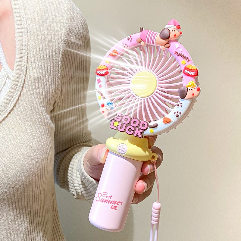 网红小狗手持风扇女生卡通2025新款腊肠H狗小型制冷电扇USB可充电