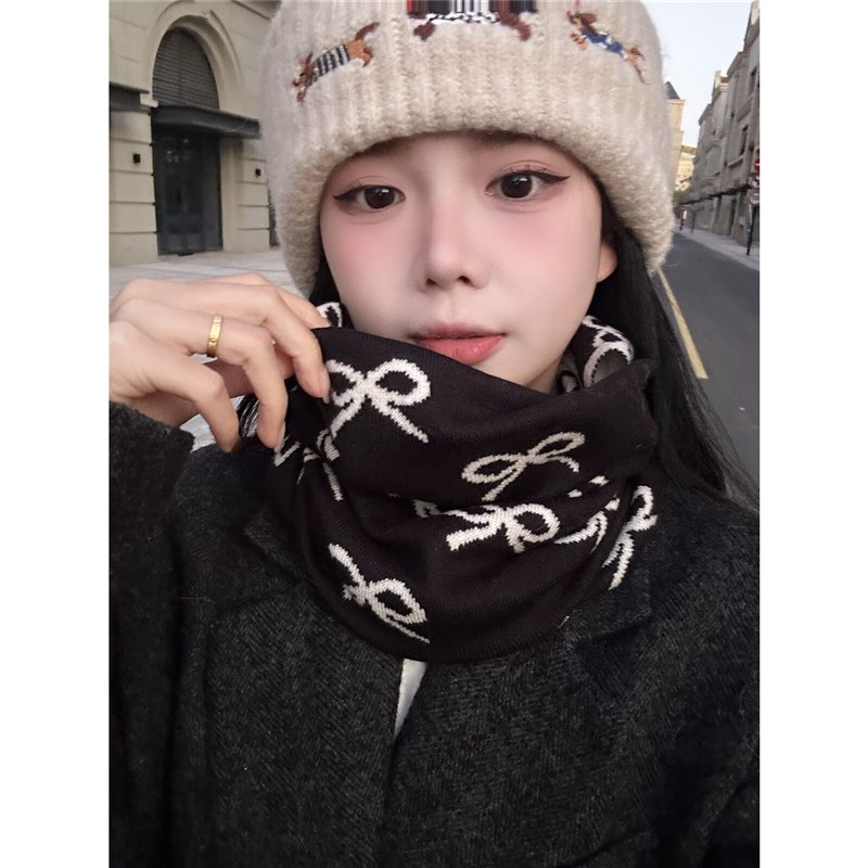 复古提花挂耳针织围脖女2024冬季时尚I百搭保暖防寒护颈脖套面罩