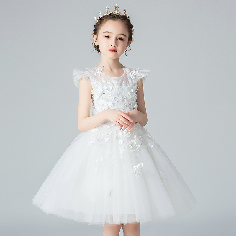 儿童礼服公主裙女童蓬蓬纱白色洋派小女孩花N童主持人钢琴演出服