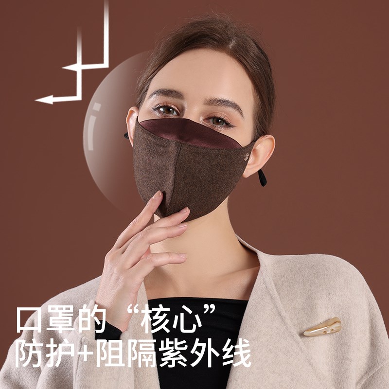 口罩女高颜值2024新款秋冬保暖真丝羊毛防护面Q罩冬季防风防寒冬