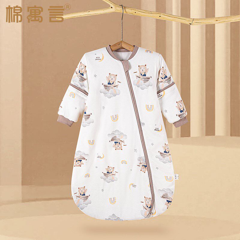 婴儿睡袋纯棉秋冬款宝宝可拆袖z加厚一体式防踢被保暖夹棉连体睡
