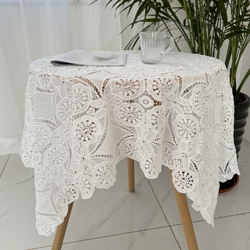 白色蕾丝壁纸法式田园风刺绣餐桌B布茶几柜防尘沙发盖布巾 可定制