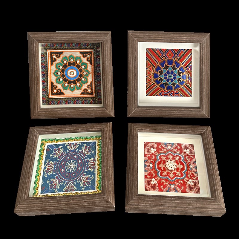 蒙古族民c族风布艺摆台内蒙古特色工艺品实木框画桌面摆件冰箱贴
