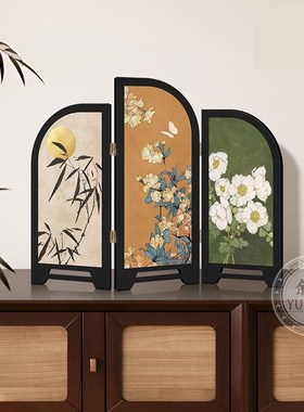 中古风墨竹小屏风客厅桌面摆件x屏风装饰品复古艺术玄关电视柜摆