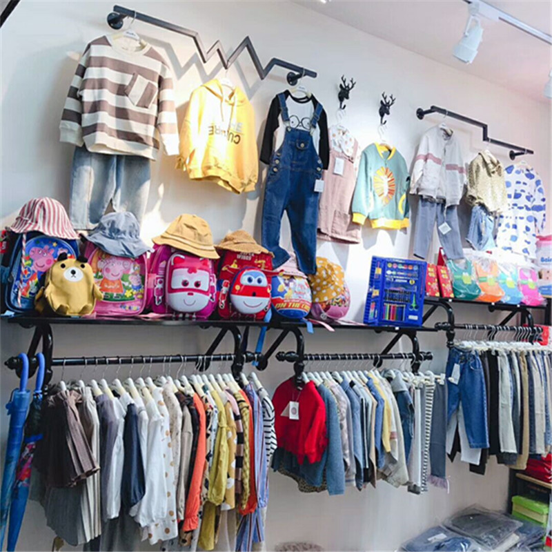 服装店展示架上墙女童装r店铺装修货架墙上壁挂式组合挂衣架正侧