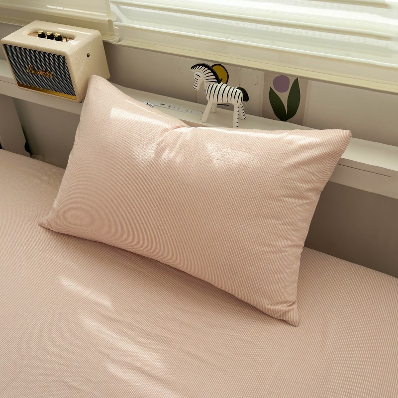 水洗棉粉密条枕套一对装拍2枕头套家用单人学生宿舍枕芯U套48x74c