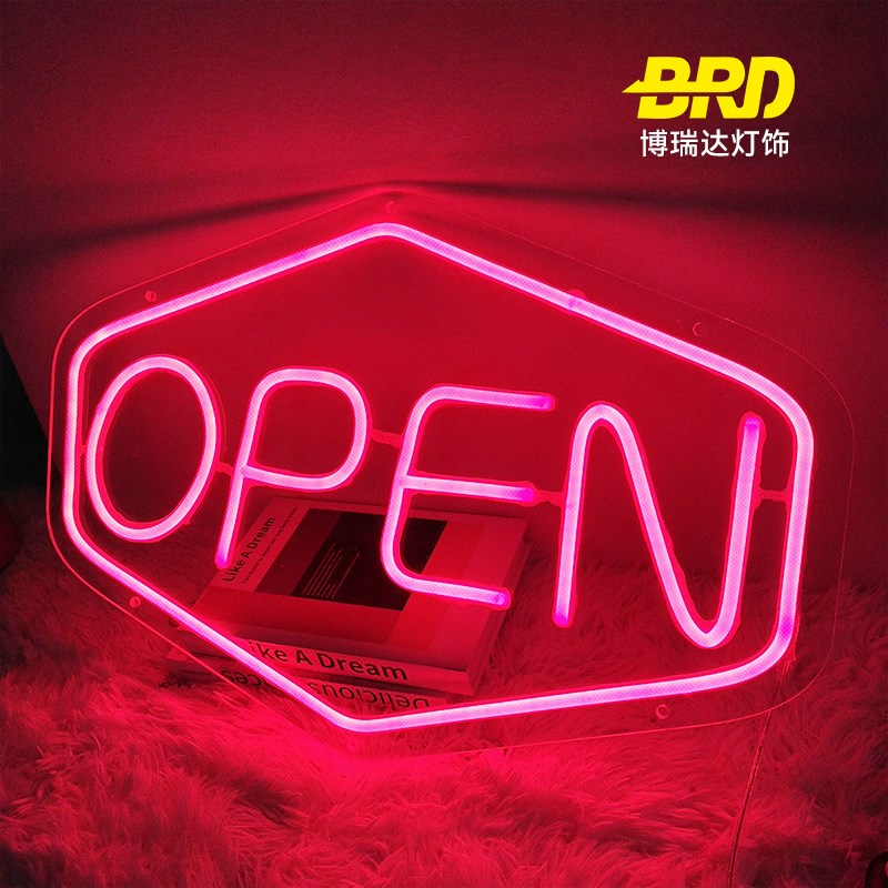 营业中open霓虹灯led正在营业装饰氛围灯发光字广U告招牌USB悬挂
