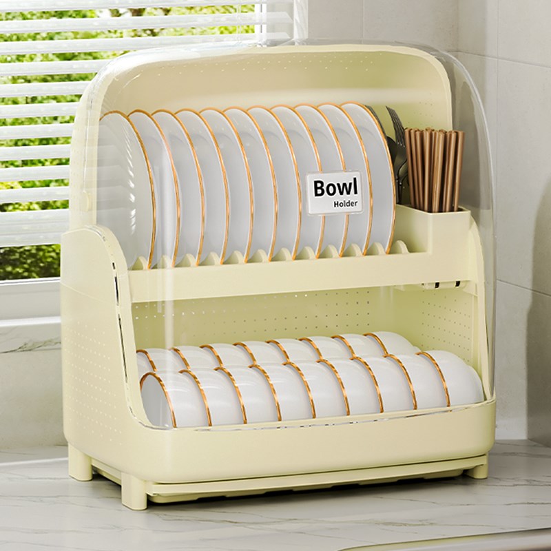 碗筷收纳盒放碗碟架厨房家用装盘多功能沥水置物架U子带盖碗柜防