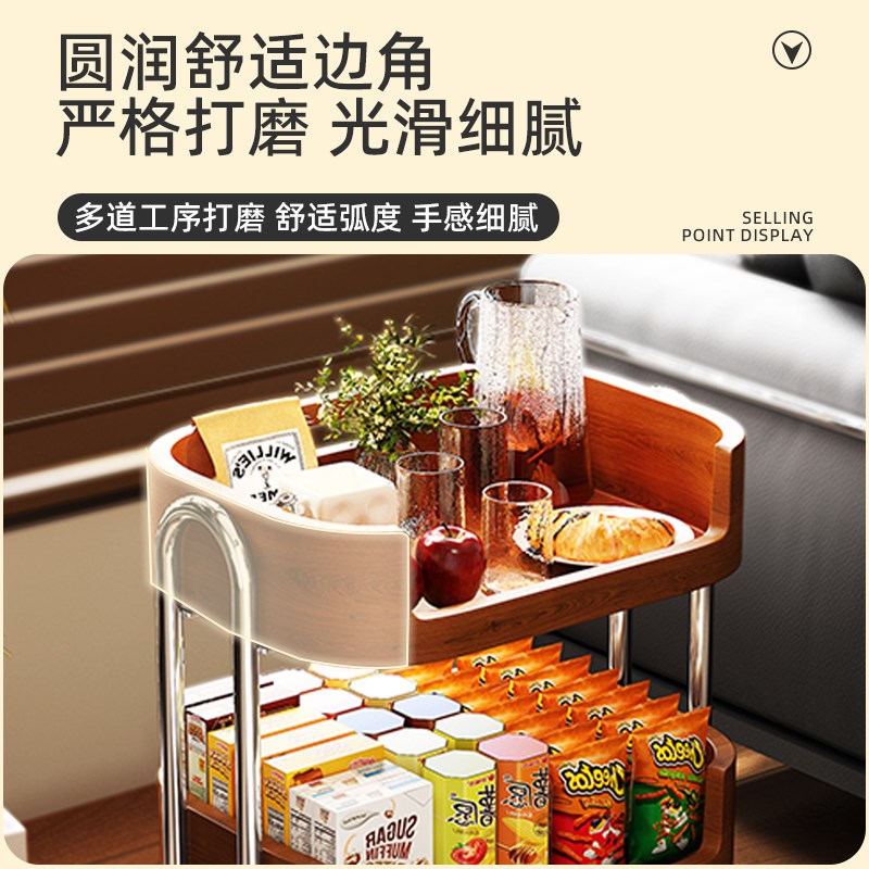 中古实木小推车零食置物架客w厅可移动沙发边几柜厨房果蔬收纳架