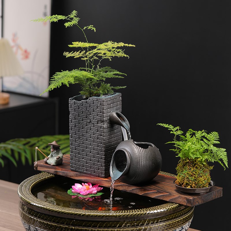 古法鱼缸水循f环造景过滤器新中式微景观流水摆件庭院鱼池水景装