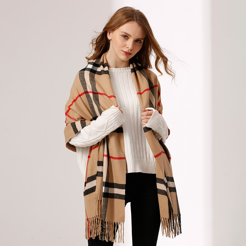 羊毛格子围巾女英伦经典百搭冬季2023新款M秋冬长版围巾披肩两用