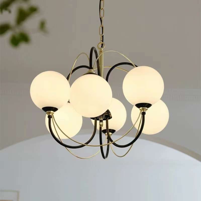 北欧复古书房卧室设计师餐厅吧台灯具 法式中古黑金魔豆客厅吊灯