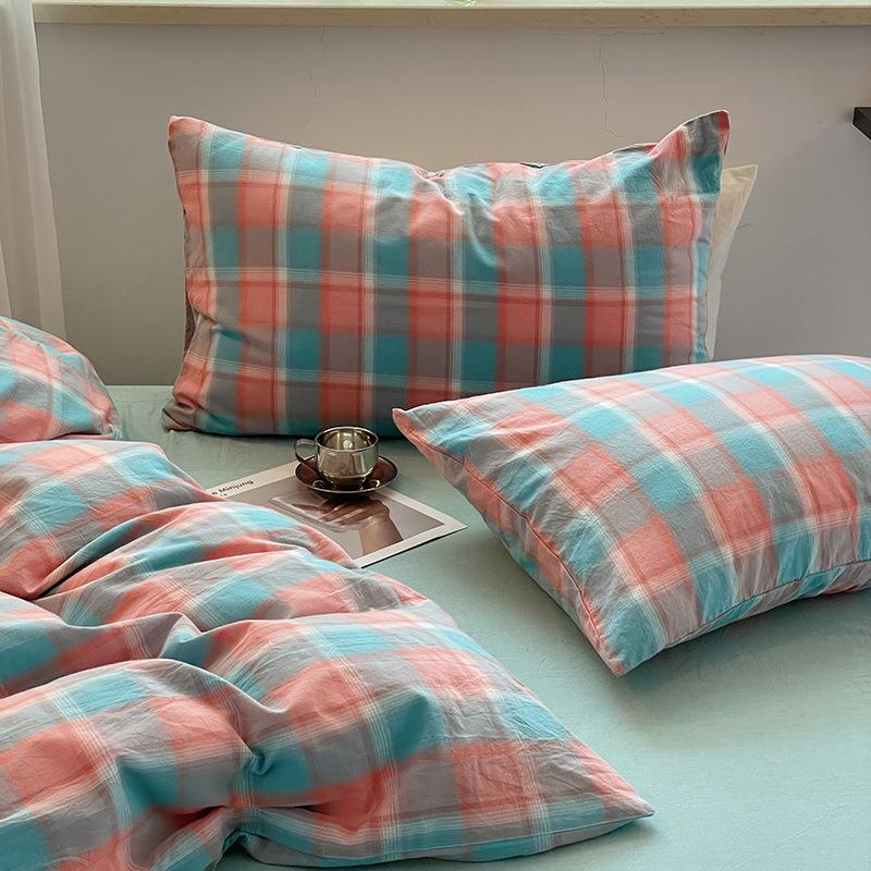 A类100支全棉生态磨毛四件套轻奢亲肤纯棉简约纯色双拼被罩