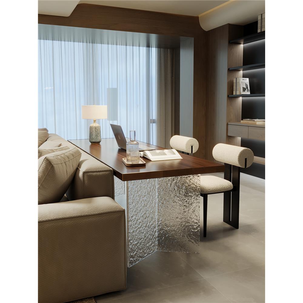 客厅沙发后胡桃木书桌横厅大长学习办公桌全实木双人亚克力工作台