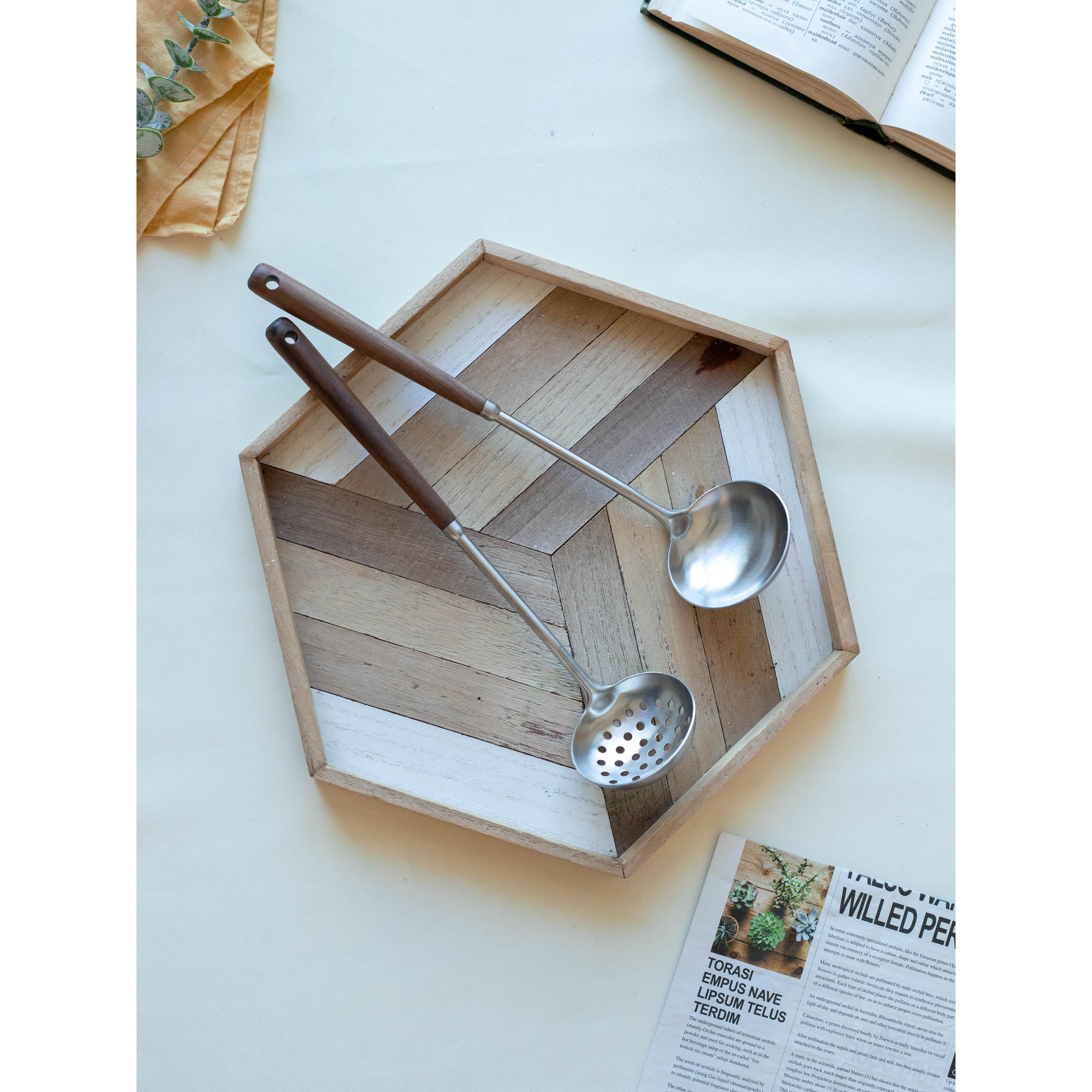 304不锈钢汤勺滤器集木柄勺子厨房大汤勺火锅特别