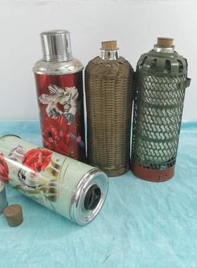 民俗怀旧收藏老物件老竹子暖瓶老保温瓶绿铁皮暖壶农家院装饰摆件