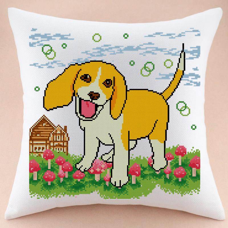 治愈系十字绣抱枕十字绣生肖狗快乐狗宝卡通沙发汽车靠垫自己绣,居家布艺,十字绣套件,淘宝优惠券,粉丝福利购,淘宝优惠卷