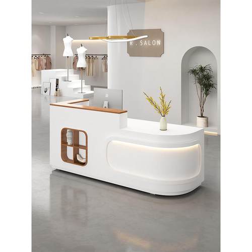 简约现代收银台吧台美容院服装店柜台公司店铺小型转角前台接待台