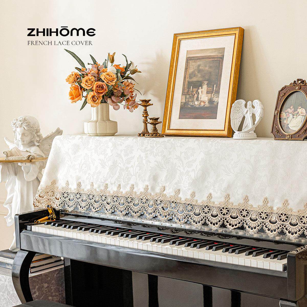 欧式蕾丝钢琴罩半罩防尘钢琴盖布法式提花布艺蕾丝钢琴布钢琴盖巾