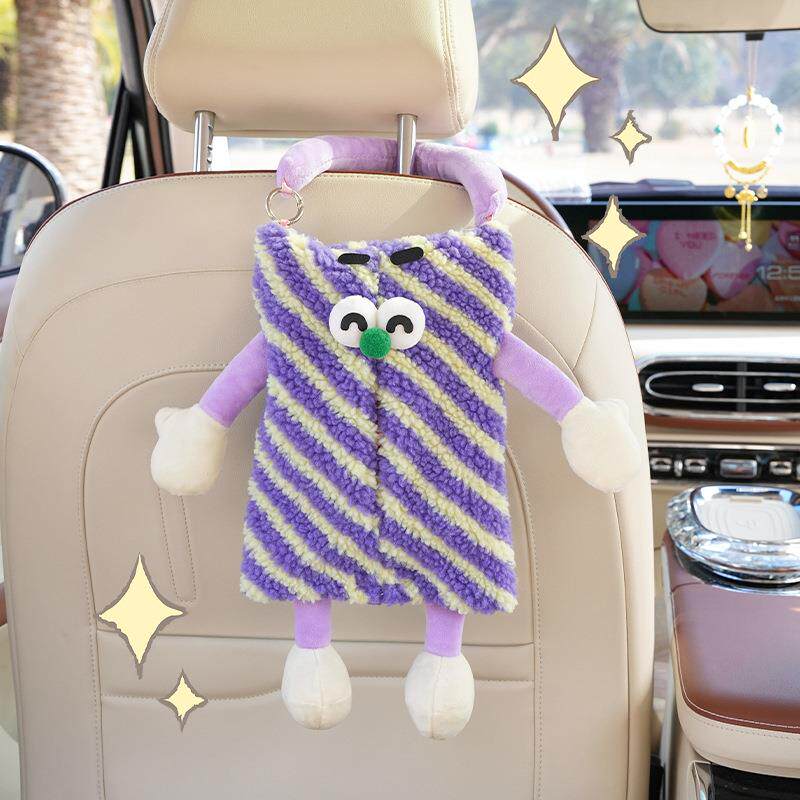 新款直销小怪兽汽车纸巾盒 网红卡通车用椅背挂式抽纸盒 多巴胺车