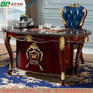 欧式大理石喝茶桌椅组合办公室功夫泡茶水台实木红檀色阳台茶桌