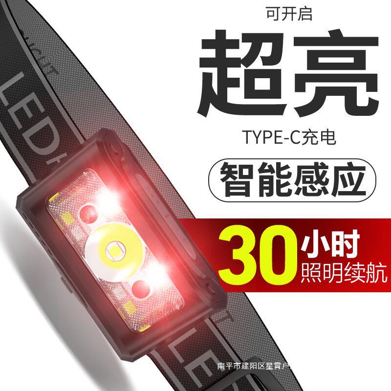 强光超亮夜钓灯头灯超长续航钓鱼感应充电头戴式帽夹帽灯