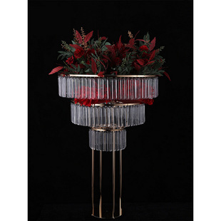 婚庆新款水晶冰条路引摆件婚礼亚克力三层叠罗汉主桌装饰布置花架