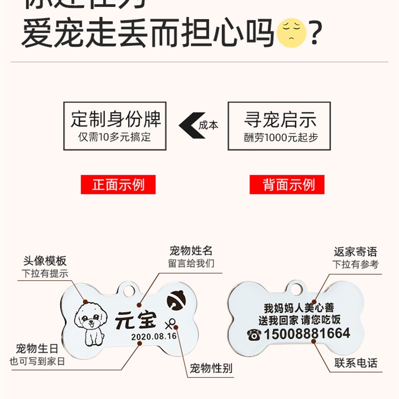 狗牌定制防丢项i圈刻字狗狗猫咪铃铛脖圈中小型犬猫牌宠物吊牌猫