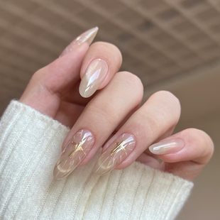 圣光神谕手工穿戴甲冰透水光猫眼十字架高级感显白美甲贴片中长款