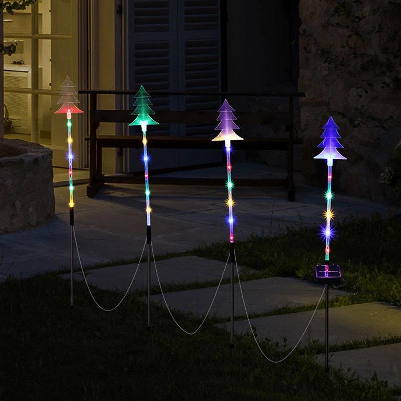 直销新款新品雪花圣诞树太阳能地插灯花园布置户外草坪灯一拖四个