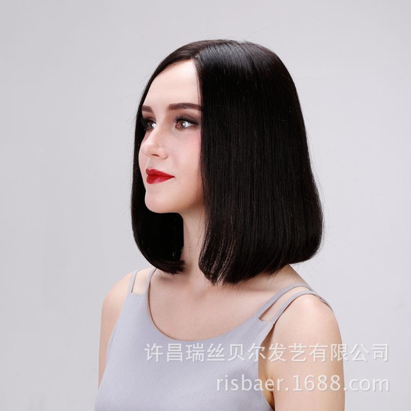 新款直销真发假发女短发全头套女士中长直发波波头手织递针偏分假