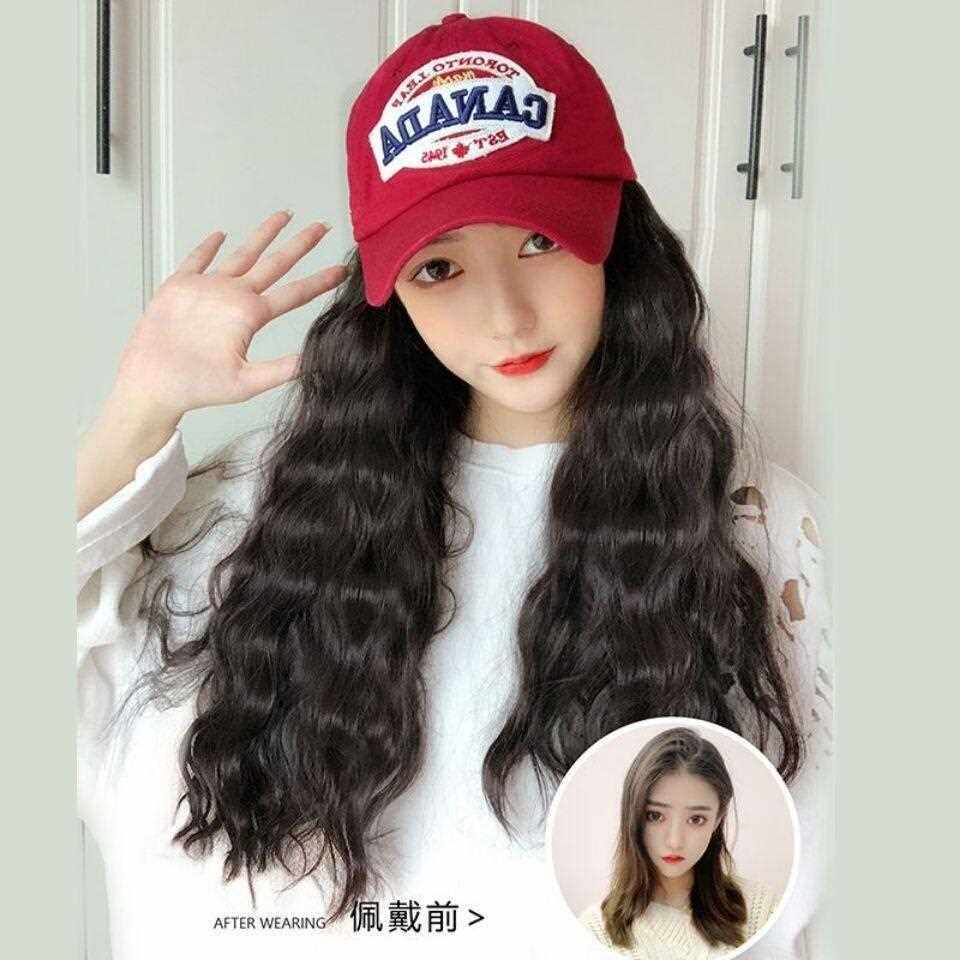 新款直销棒球帽子女韩版潮夏天假发帽子一体时尚网红长卷发百搭鸭