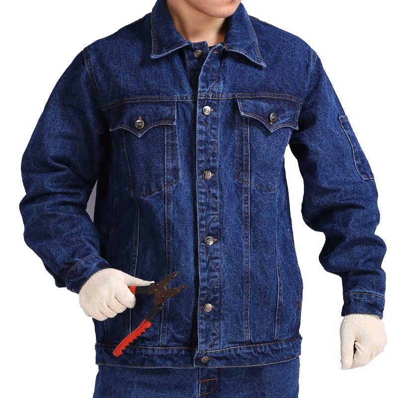秋冬焊工工作服套装男加厚防烫耐磨加厚工人牛仔电焊工劳保服
