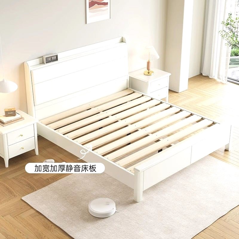 白色实木床奶油风卧室1.8米双人床1.2米单人床小户型高箱储物床