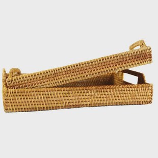 饰整理筐家用品 手工藤编长方形托盘茶盘茶具收纳盘存储桌面装