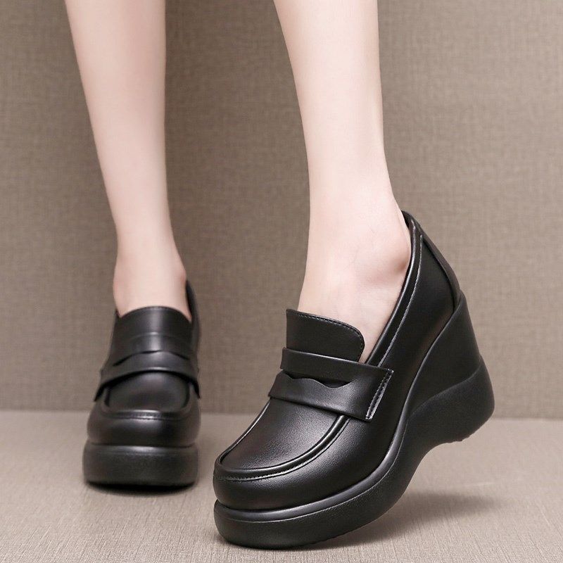 高坡跟软底厚底乐福鞋女坡跟英伦风一脚蹬皮鞋妈妈小皮鞋深口单鞋,女鞋,深口单鞋,淘宝优惠券,粉丝福利购,淘宝优惠卷