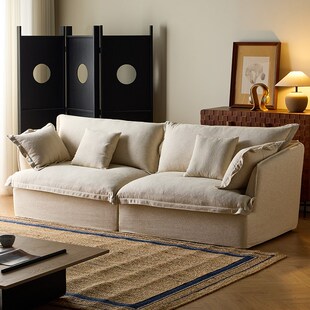 秋池沙发小户型直排客厅超软亚麻侘寂风可拆洗羽绒布X艺双人云沙