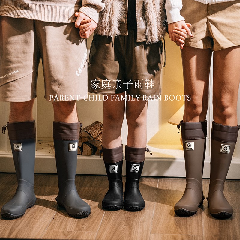 儿童雨鞋日系野鸟亲子水靴轻便防滑中筒胶鞋女雨林徒步高筒水鞋男