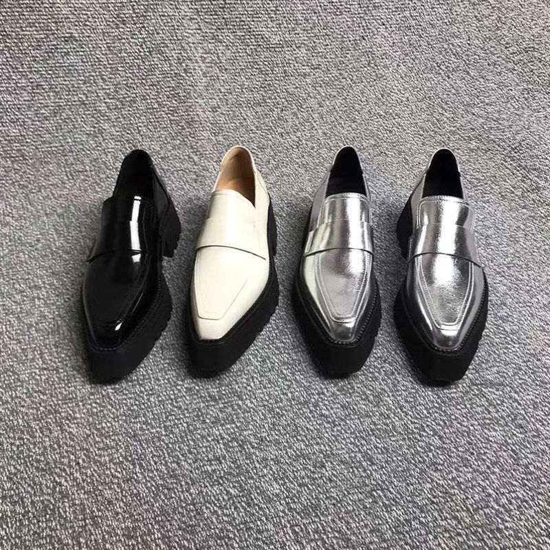 25年秋季新款英伦风尖头高跟松糕底单鞋女厚底增高一脚蹬乐福鞋潮