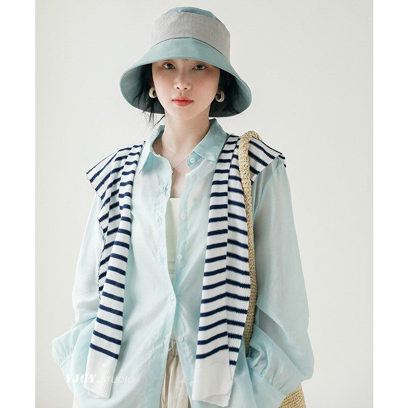 印计谷羽 条纹披肩女2024夏季新款叠搭丝巾撞色百搭小众围脖F881