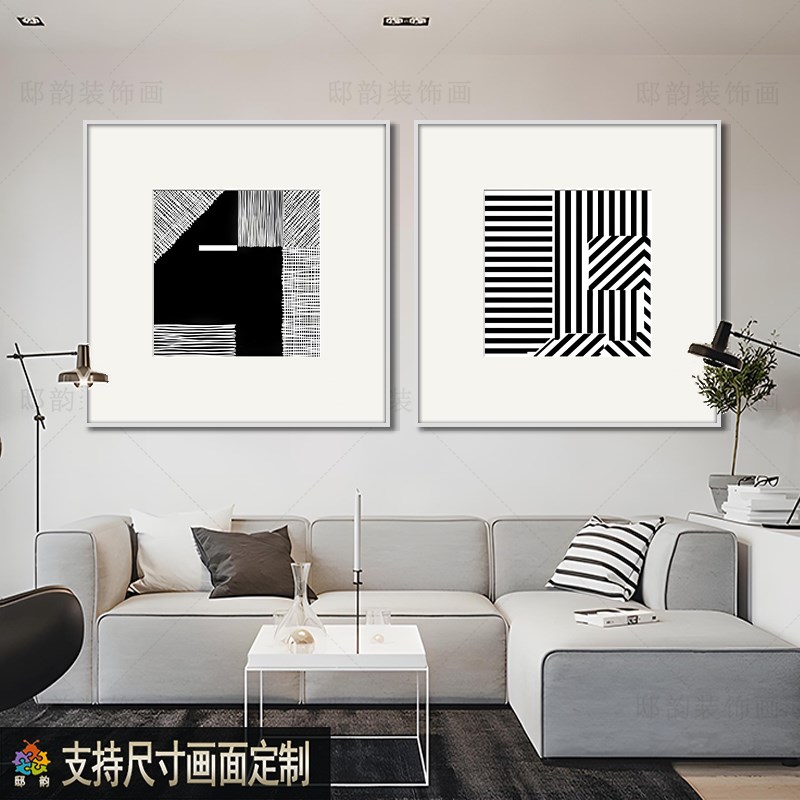 现代简约餐厅饭厅装饰画民宿酒店房间床头壁画正方形软装挂画定制图片