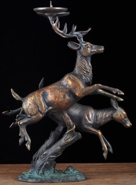 纯铜烛台铜鹿摆件招财美式别墅客厅餐厅软装饰工艺品乔迁新居礼品