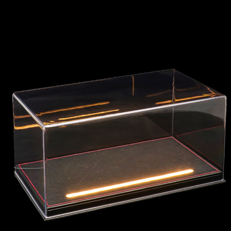 合金模型车防尘罩带灯光高档仿皮木制底座1:24车模场景收纳展示盒