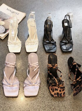 紫色一字扣带细跟凉鞋女夏外穿2025年新款简约方头露趾气质高跟鞋