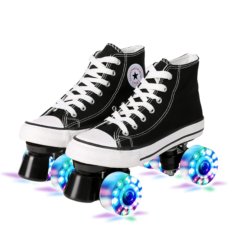 新款帆布夏季透气双排溜冰鞋四轮滑鞋成年男女旱冰鞋轮滑冰鞋闪光