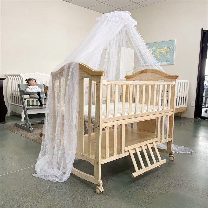 环保实木多功能新生宝宝婴儿床摇篮可拼接送万向轮蚊帐可变书桌