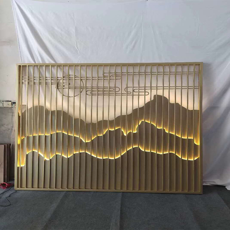 拉丝不锈钢屏风隔断金属镂空雕花酒店别墅客厅简约中式玄关花格栅