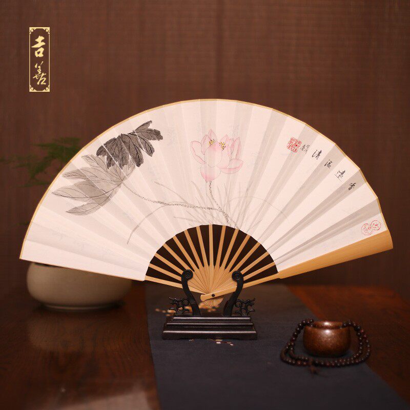 杭扇折扇玉竹男扇子手绘纸扇中国风男扇子出国礼T品扇文玩竹扇字