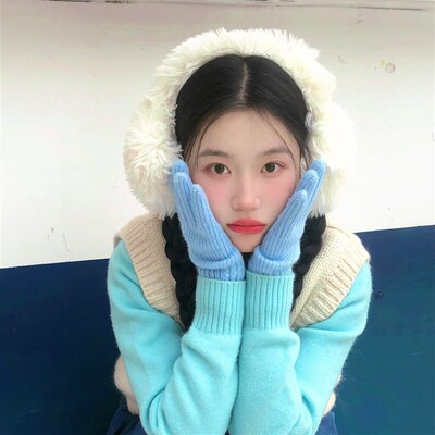 毛绒白色耳罩手套保暖p冬季两件套女毛绒耳暖耳捂子骑行户外防冻
